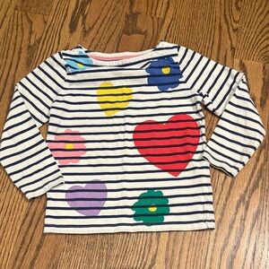 Boden Kids Striped Long Sleeve with Colorful Hearts and Flowers